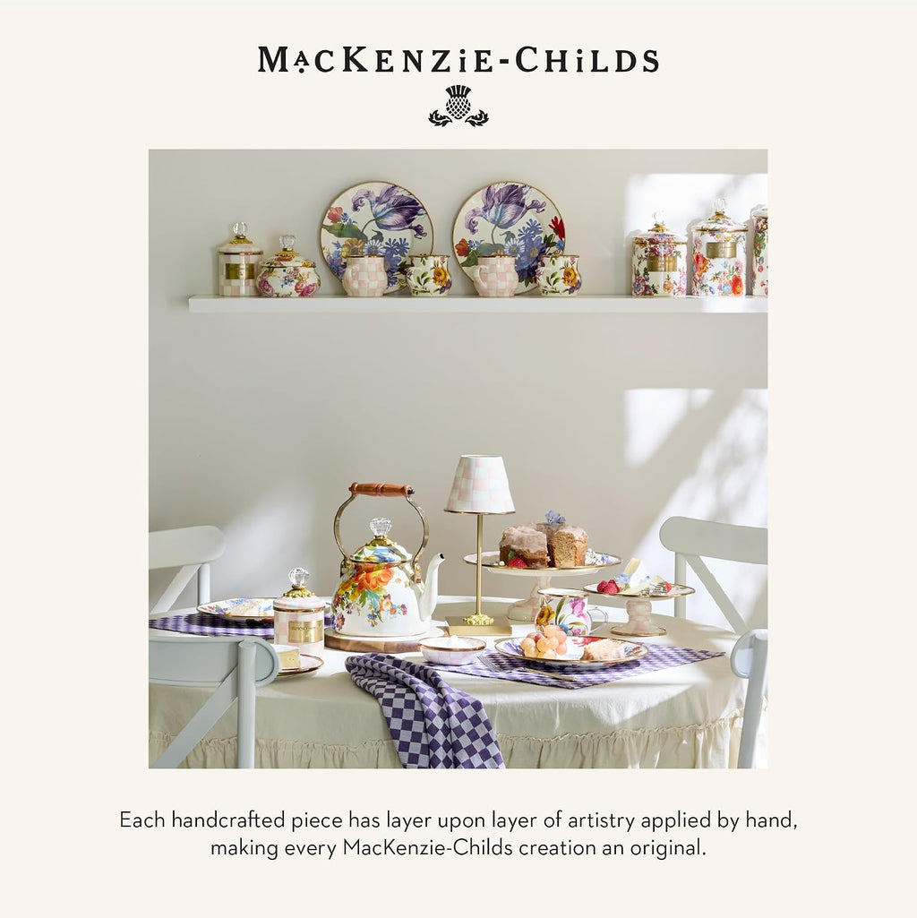 MACKENZIE-CHILDS LED Rechargeable Cafe Table Lamp, Cordless Decorative Lamp, Pink-and-White Rosy Check