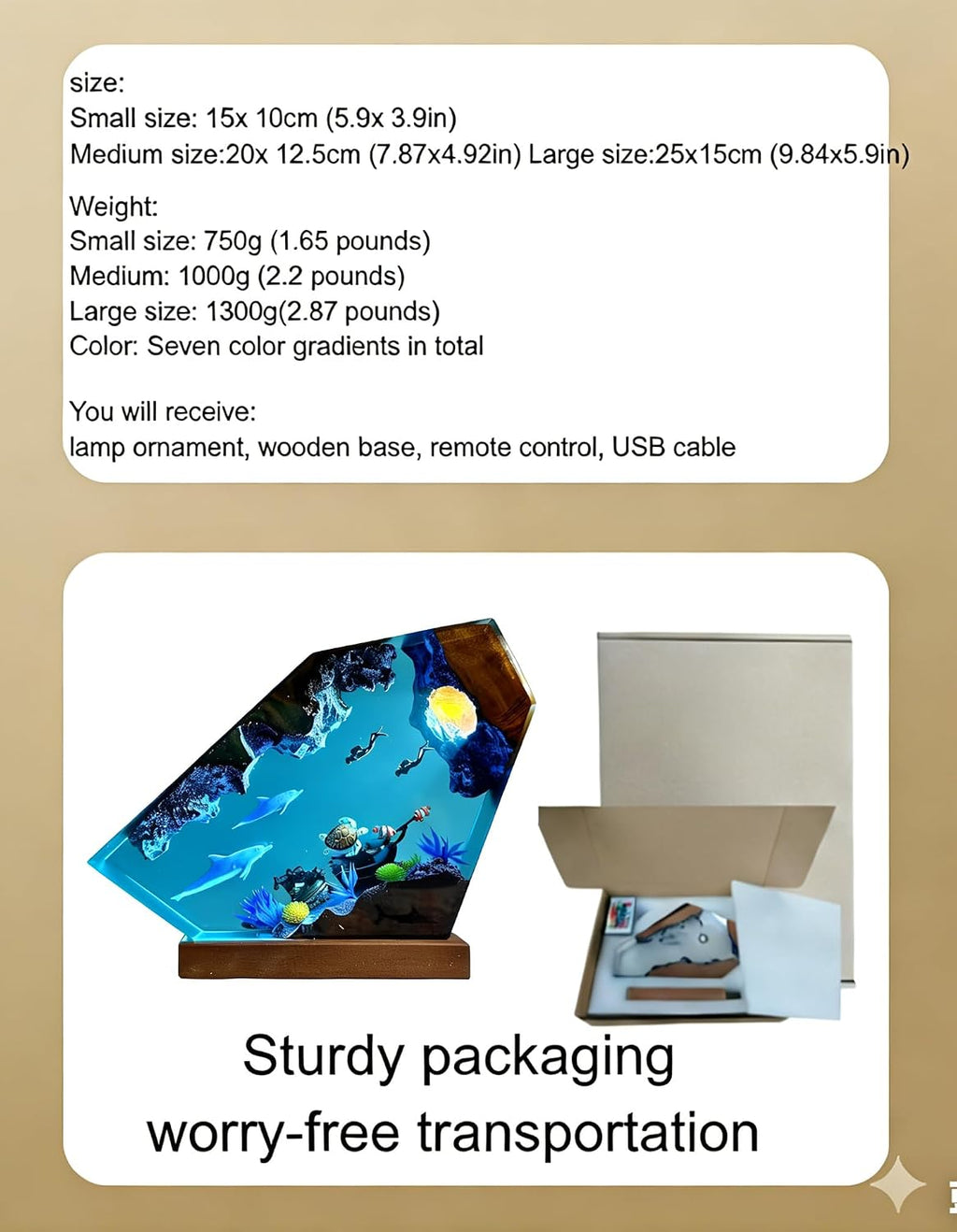 3D Resin Night Light,Ocean Theme LED Lighting epoxy Resin Decorative Light with Wooden Base, Suitable for Home Office Desk Decoration, is a Creative Birthday Gift for Women and Men.