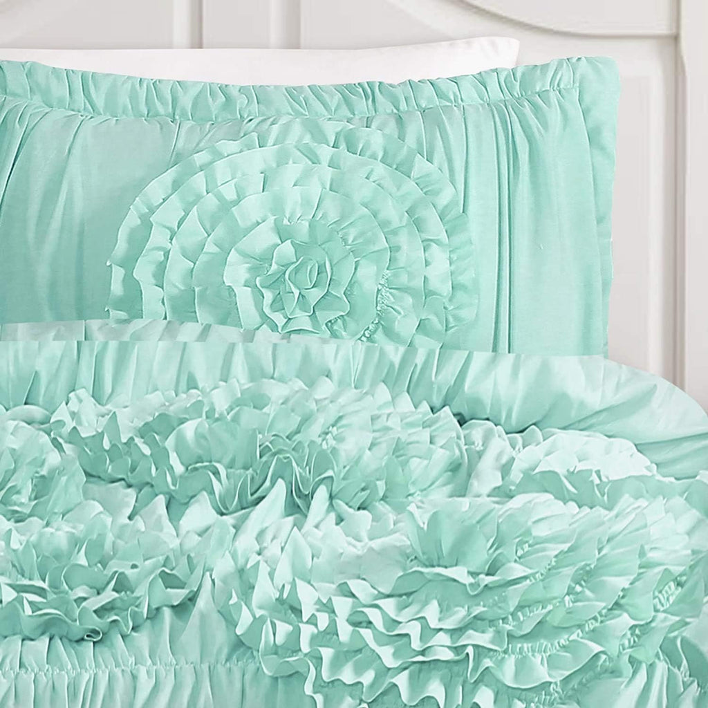 Lush Decor Serena Comforter Set, 3 Piece Set, Full/ Queen, Aqua - Cute Comforter - Queen Bedding Set - Blue Comforter Queen Size - Coquette Decor