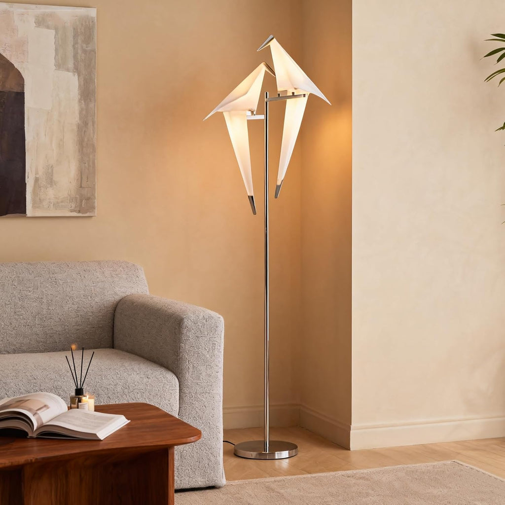68In Bird Floor Lamp, Modern Origami Bird Lamp, Silver Swinging Crane Pendant Light Fixtures for Living Room Bedroom Dinning Room Office