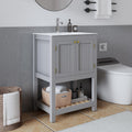 24 Inch Small Bathroom Vanity with Sink, Modern Bathroom Sink Cabinet with Open Shelf, Ceramic Basin, Gray