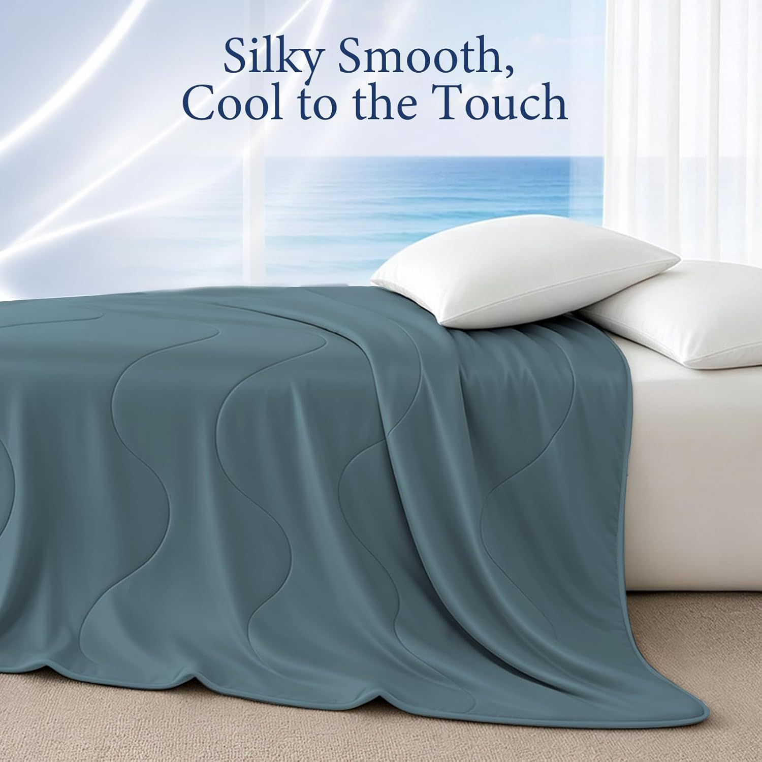 Cooling Blanket Comforter Hot Sleepers Twin/Twin XL Soft Cooling Blanket, Double-Sided Cool Bedding for Night Sweats, All-Season Lightweight Comforter(68 * 90inch, Blue-Gray)
