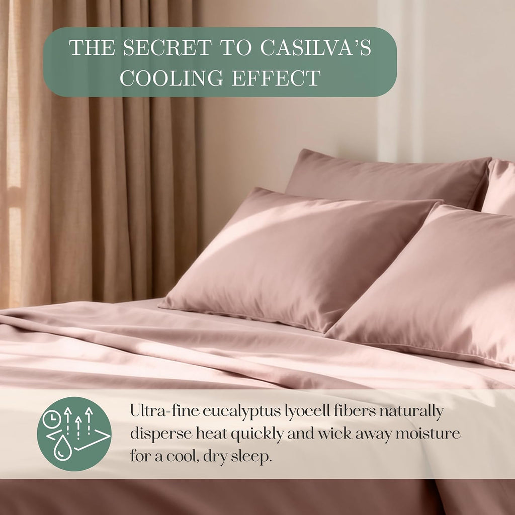 CASILVA Eucalyptus Sheets - Infused with Silver for Anti-Odor, Softer Than Silk Fibers, More Cooling Than Cotton - Perfect for Hot Sleepers & Sensitive Skin - 100% Tencel Lyocell - Queen Sheet Set