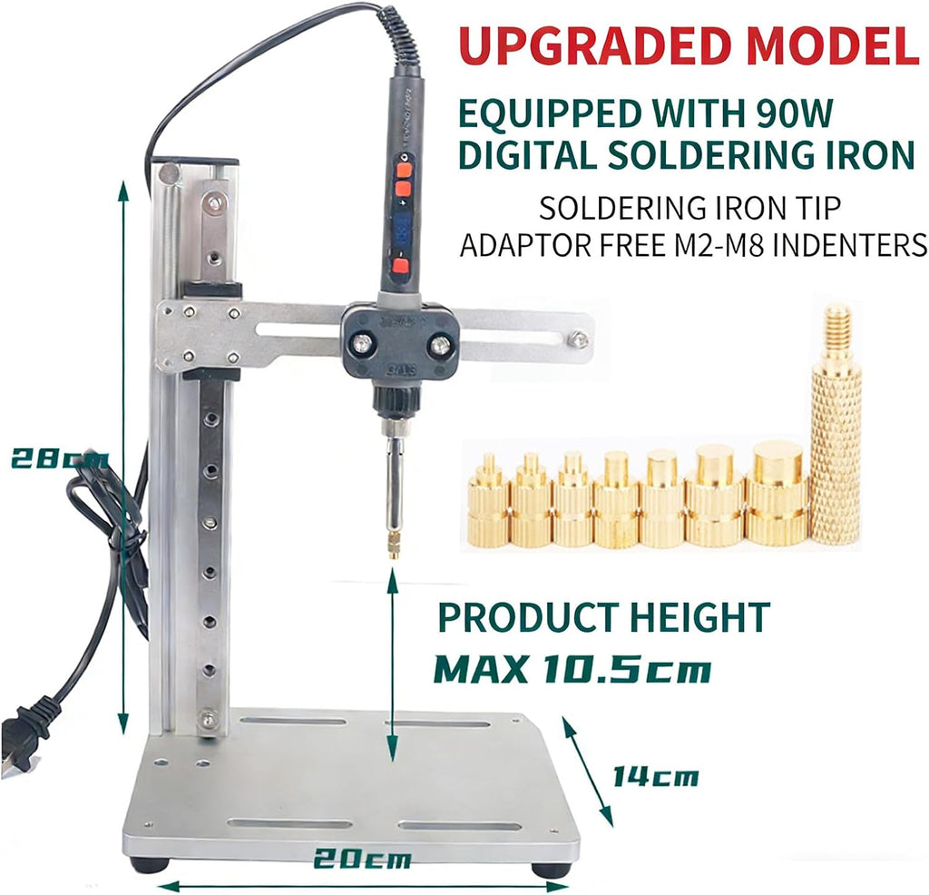 Vertical Heat Pressing Machine, Vertical Heat Set Insert Tool, Multi-Directional Adjustment, with Heat Set Tips M2-M8, for Plastic and 3D Printing Components
