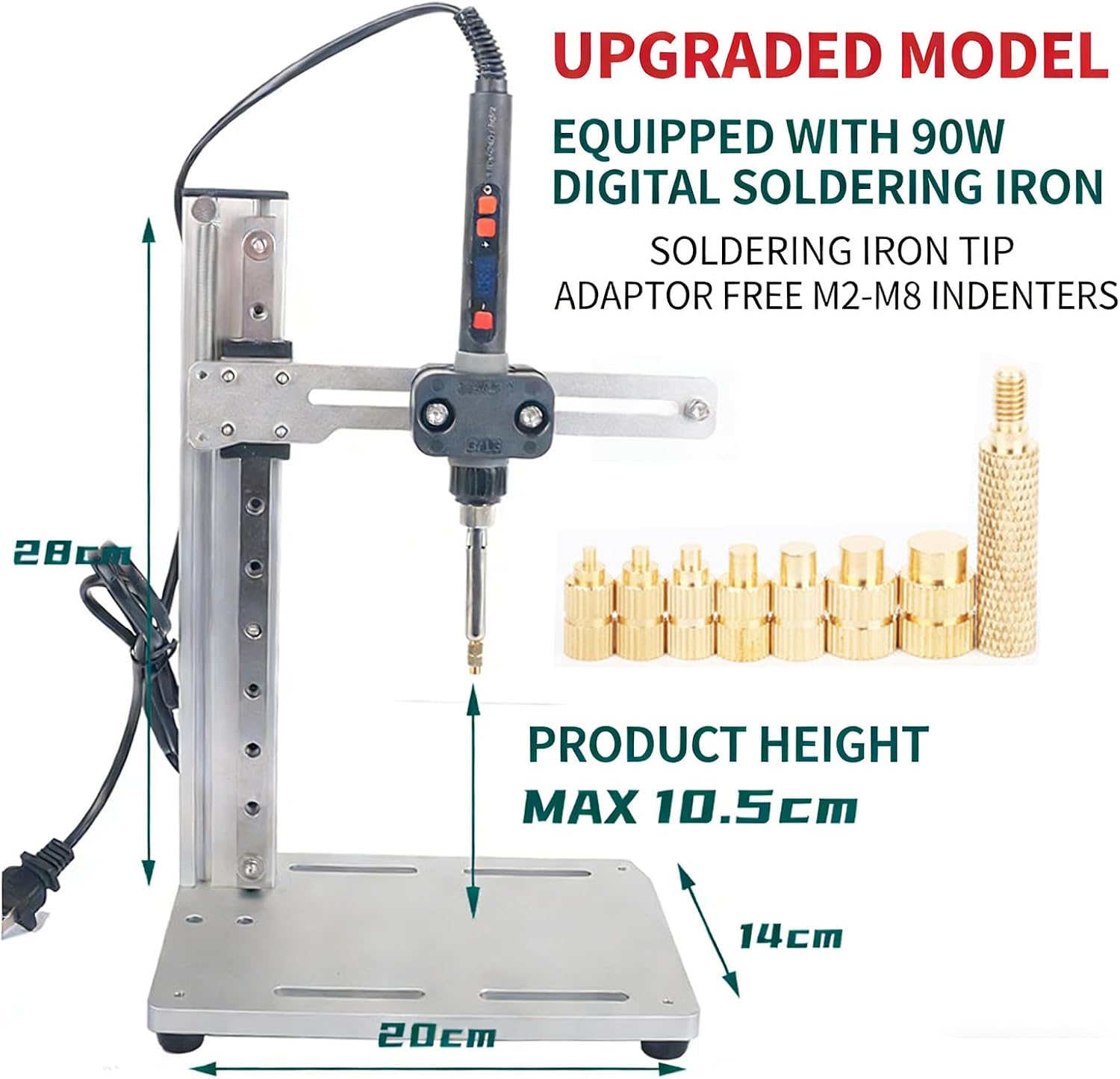 Vertical Heat Pressing Machine, Vertical Heat Set Insert Tool, Multi-Directional Adjustment, with Heat Set Tips M2-M8, for Plastic and 3D Printing Components