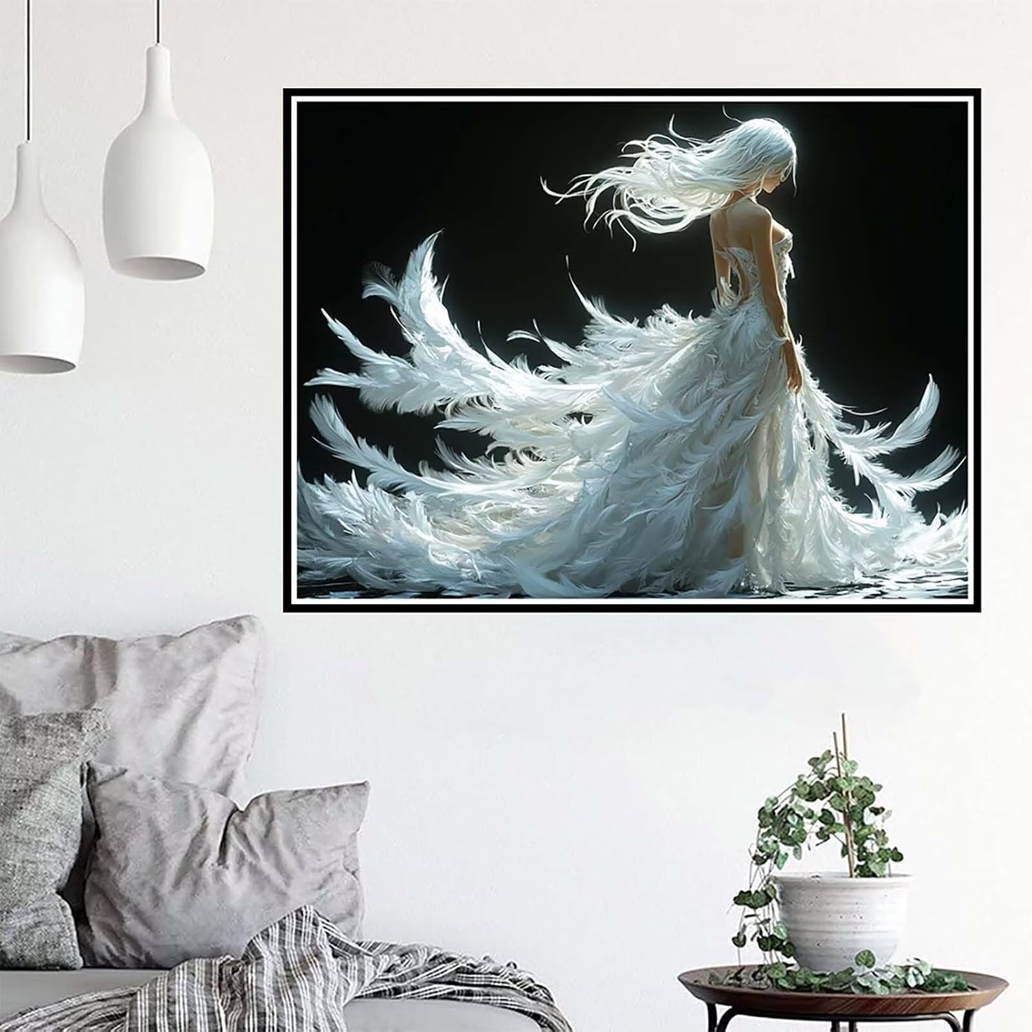 Diamond Art Woman Diamond Painting Angel Dimond Art Painting for Adults Beginners, DIY 5D Crystal Gem Crafts Mosaic Kits for Adults Hobbies for Women Gifts, Home Wall Room Decor, 52x40inch -zjn25011SV