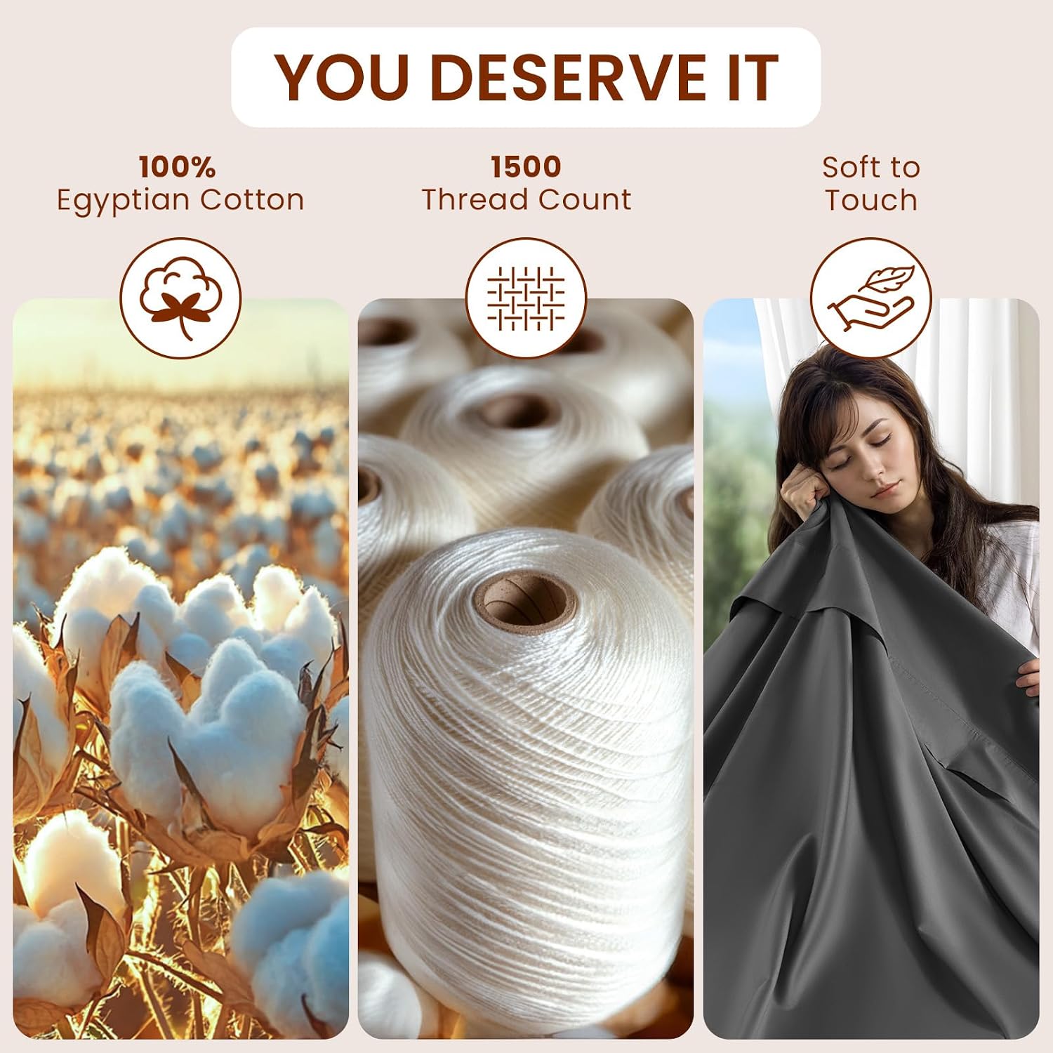 LBRO2M 1500 Thread Count Sheets 100% Egyptian Cotton Sheets Set 16 Inches Deep Pocket King Size Bedding 4 Pcs Sets (King, Dark Gray)