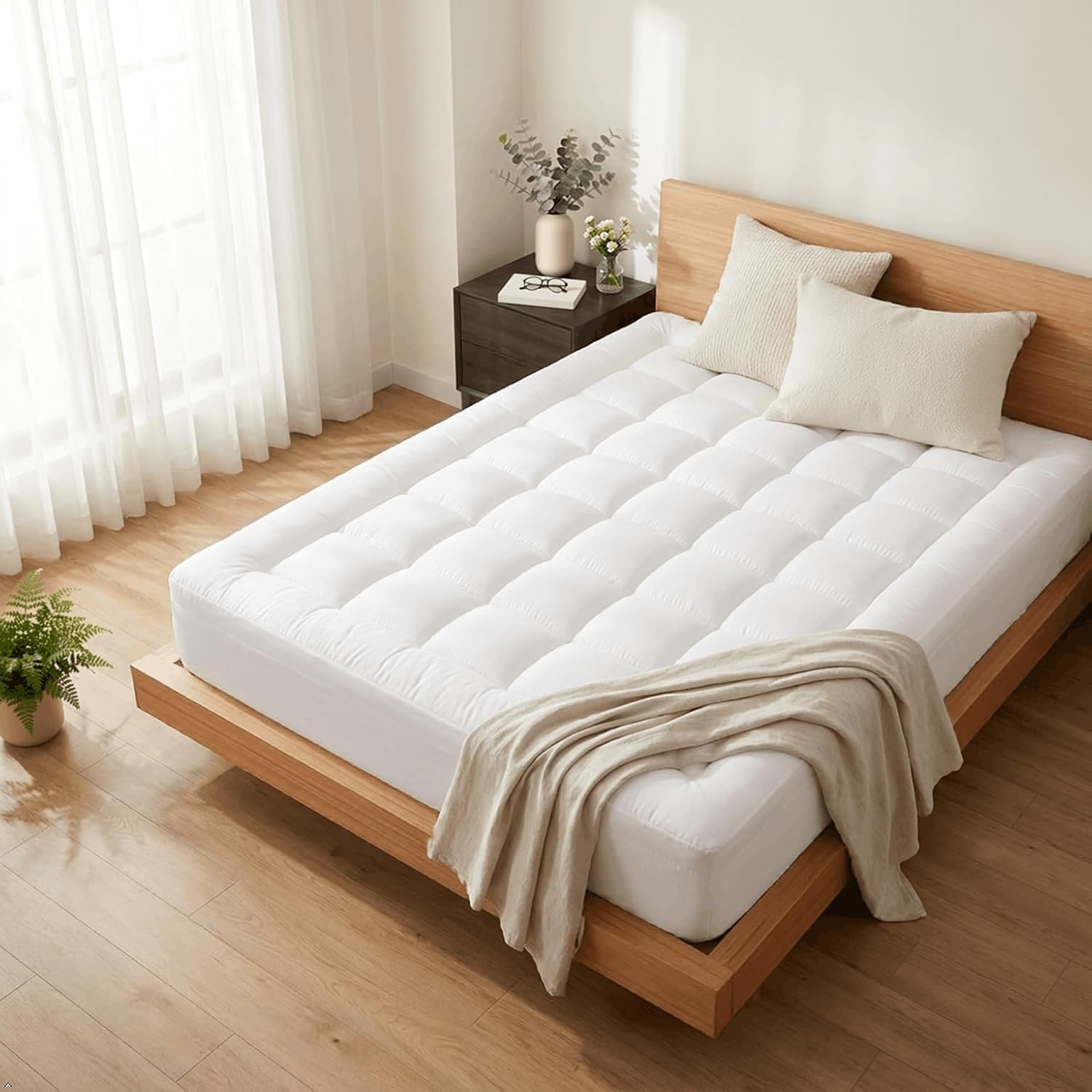 ELEMUSE 3 Inch Dual Layer Full XL Memory Foam Mattress Topper,Cooling Memory Foam & Plush Pillow Top Pad, Extra Length Pressure Relief Bed Topper for Tall Sleepers, Adjustable Bed & Studio Apartment