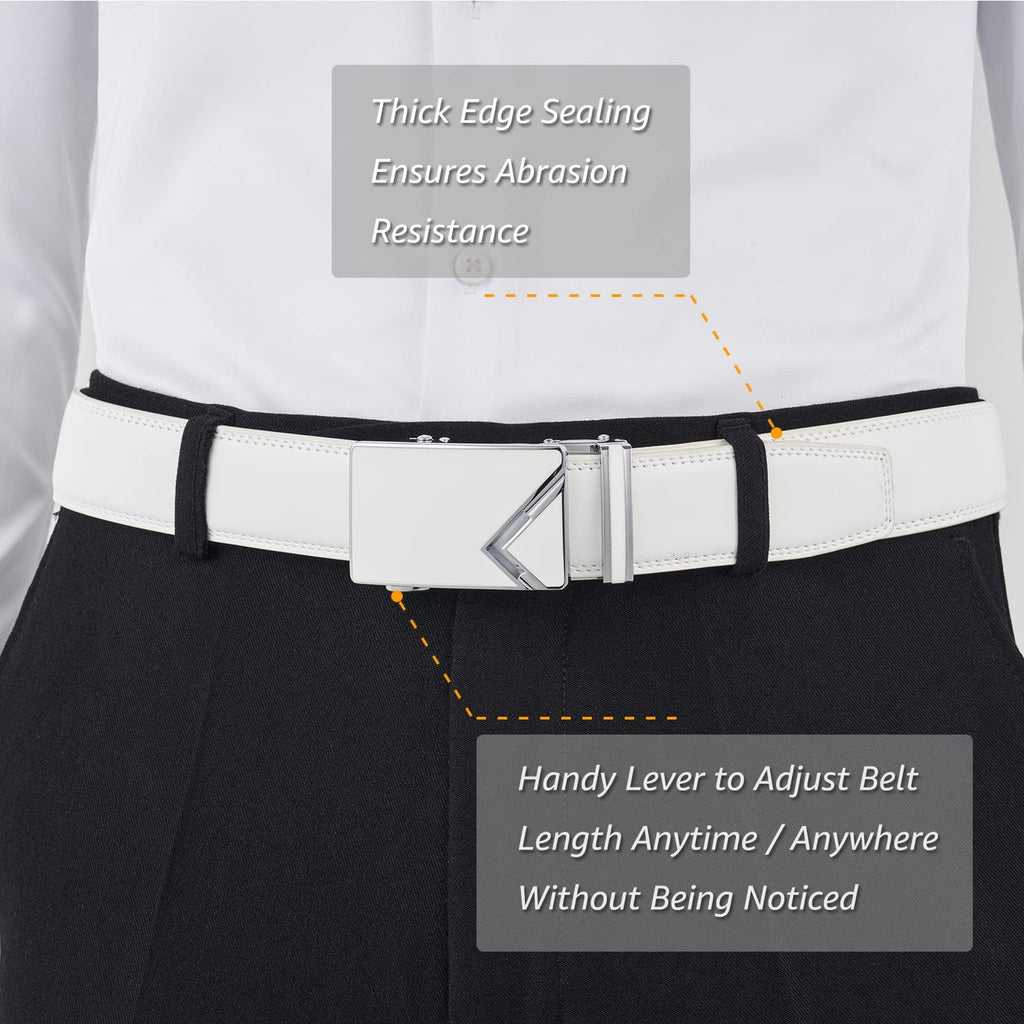 Ratchet Belt for Men, Genuine Leather Adjustable Click Dress Belt with Slide Buckle, Trim to Fit, Gift Box Included