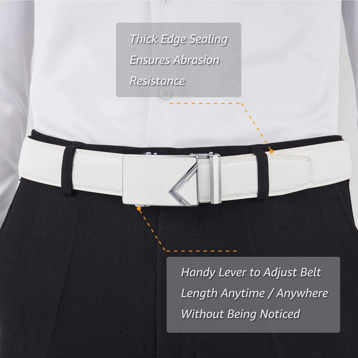 Ratchet Belt for Men, Genuine Leather Adjustable Click Dress Belt with Slide Buckle, Trim to Fit, Gift Box Included
