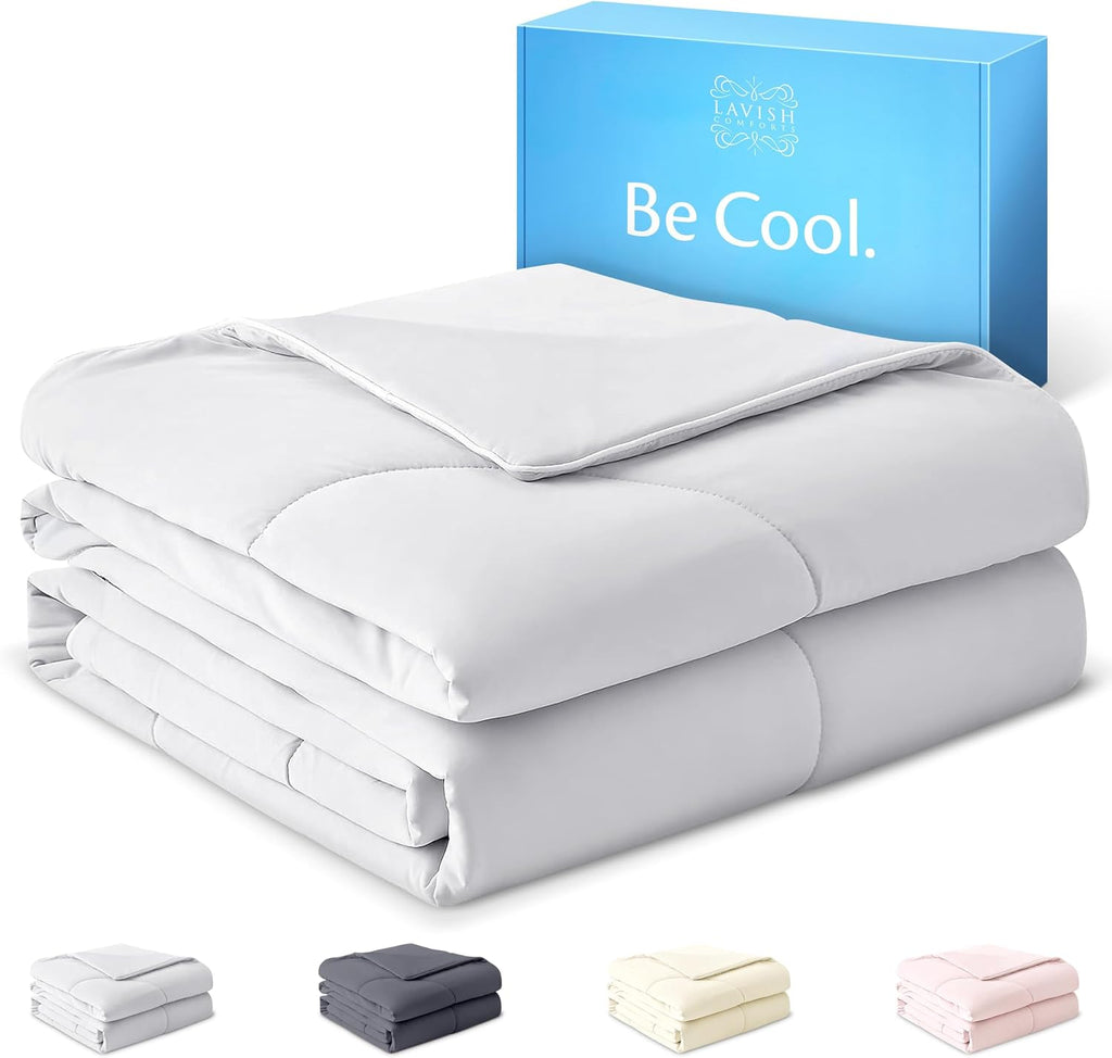 Lavish Comforts Cooling Comforter Queen Size 90x90, Cooling Blanket for Hot Sleepers & Night Sweats, Breathable Lightweight All Season Bedding Comforter, Soft Light Grey Duvet Insert