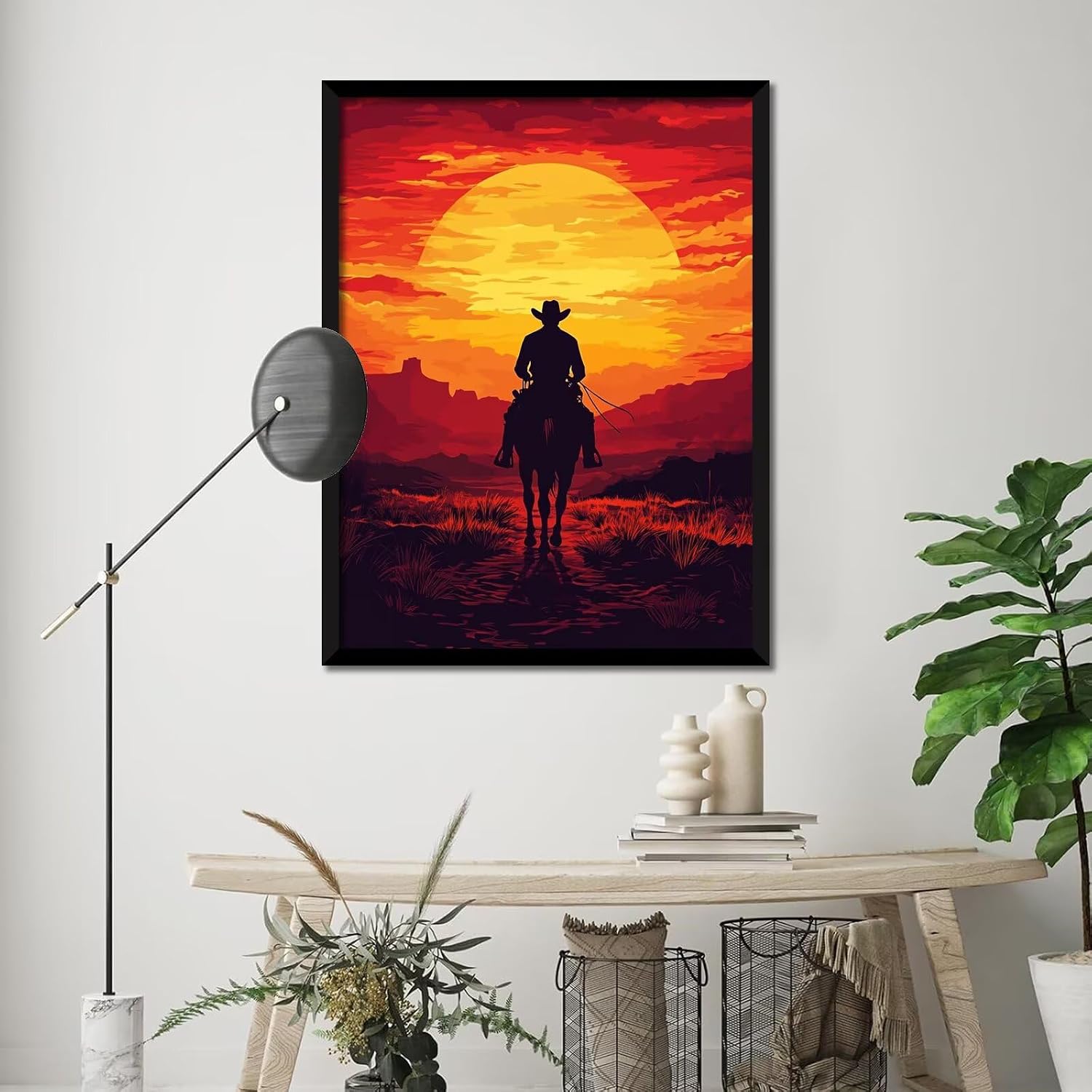 Diamond Art Kits for Adults Sunset Diamond Art Cowboy 5D DIY Round Full Drill Gem Crafts Painting Kits for Adults Beginners，Crystal Rhinestone Mosaic Painting for Home Decor Kids Gift 40x52in KL-688