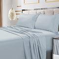 Tribeca Living Bed Sheet Set, Soft Egyptian Cotton Sateen Solid Sheets and Pillowcase Set, Extra Deep Pocket, 600 Thread Count, 4-Piece Luxury Bedding, King, Sky Blue
