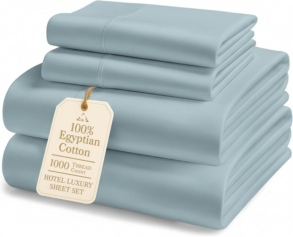 LANE LINEN Ultra Soft California King Sheets Set - 1000 Thread Count, 100% Egyptian Cotton Fully Elasticized with French Seam on Fitted Hotel Like Thick Luxury Cal King Bed Sheets- French Blue
