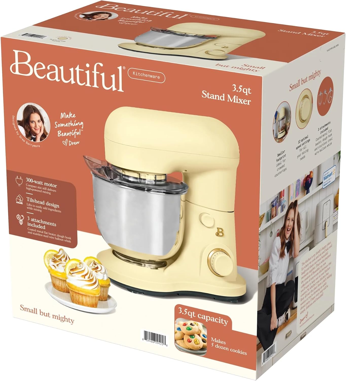 3.5 Qt Stand Mixer, 300W Powerful Motor, Tilt-Head Design with Stainless Steel Bowl, 12 Speeds, Includes Dough Hook Whisk Beater for Baking Mixing (Buttercream)