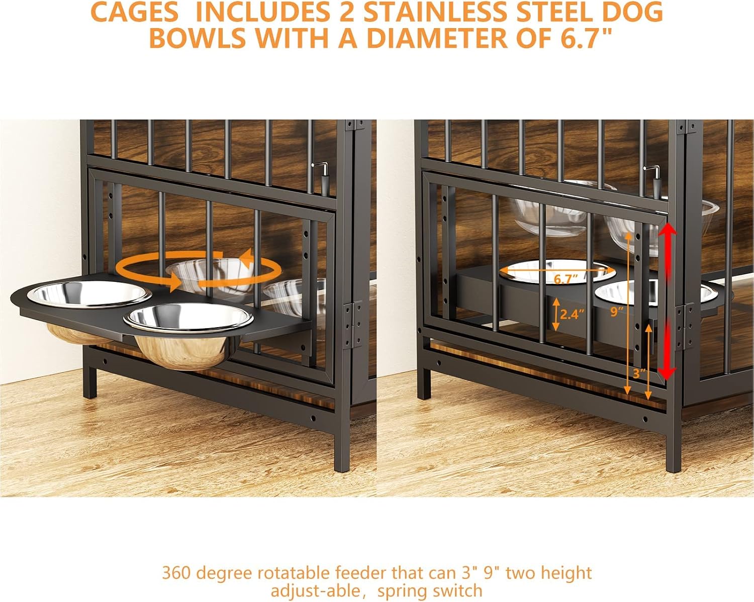 ROOMTEC Dog Crate Furniture-Style Cages for Small Dogs Indoor Heavy Duty Super Sturdy Dog Kennels with 2 Stainless Steel Bowls (32Inch = Int.dims: 30.7' W x 20' D x 20' H)