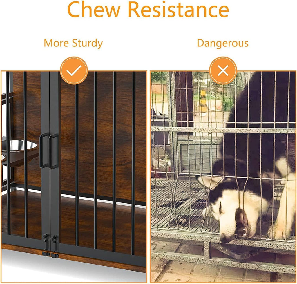 ROOMTEC Dog Crate Furniture-Style Cages for Small Dogs Indoor Heavy Duty Super Sturdy Dog Kennels with 2 Stainless Steel Bowls (32Inch = Int.dims: 30.7' W x 20' D x 20' H)