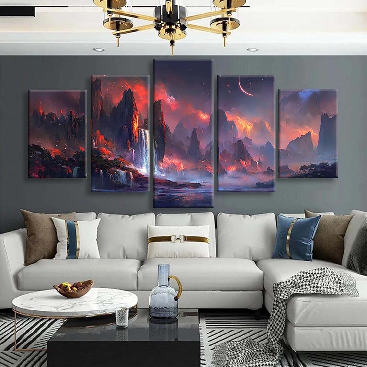 Landscape Diamond Art 5 Piece Diamond Painting Japan 5D DIY Full Square Drill Dimond Art Paintings Crystal Crafts for Adults Gem Painting for Home Decor, Large Artwork for Wall 36 x 70 Inch, Model156