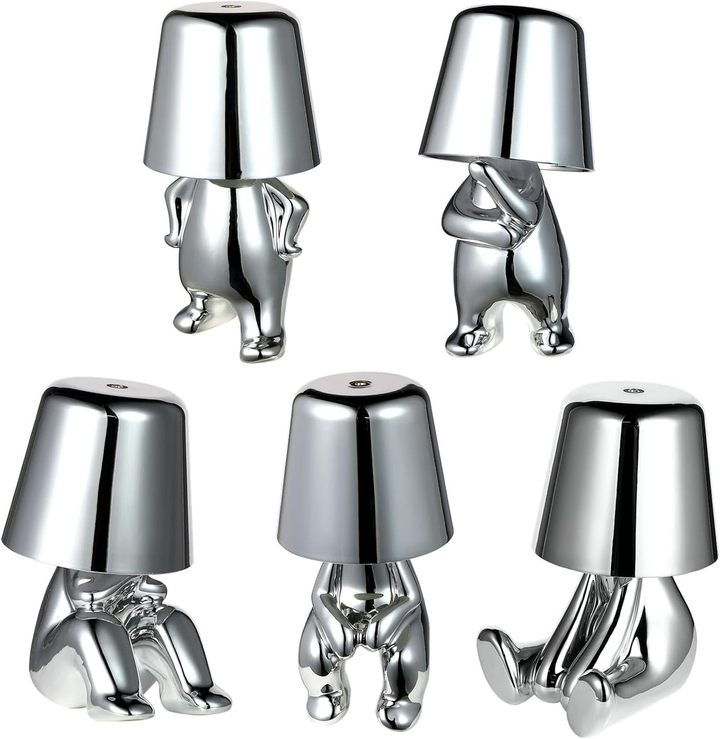 Thinker Lamp Collection, Touch Table Lamp Cordless Rechargeable Desk Lamp Silver Cute Decor Thinker Statue Battery Operated Night Light for Home Office, Bedroom, Living Room (Collection)