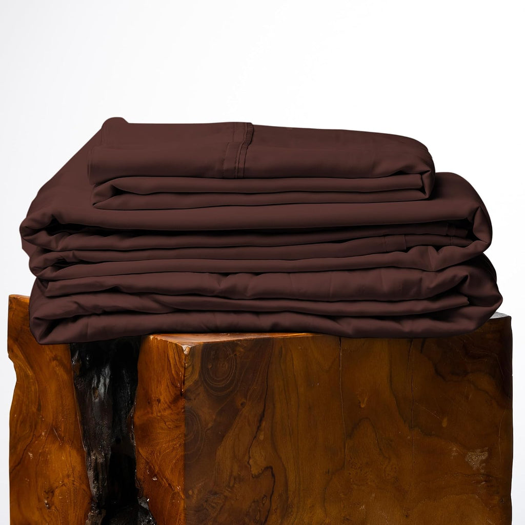 Olive + Crate Tencel Lyocell Eucalyptus Queen Size Sheet Set - Cooling Tencel Sheets for Hot Sleepers with 18 Inch Deep Pocket Fit - Cacao 4-Piece Set