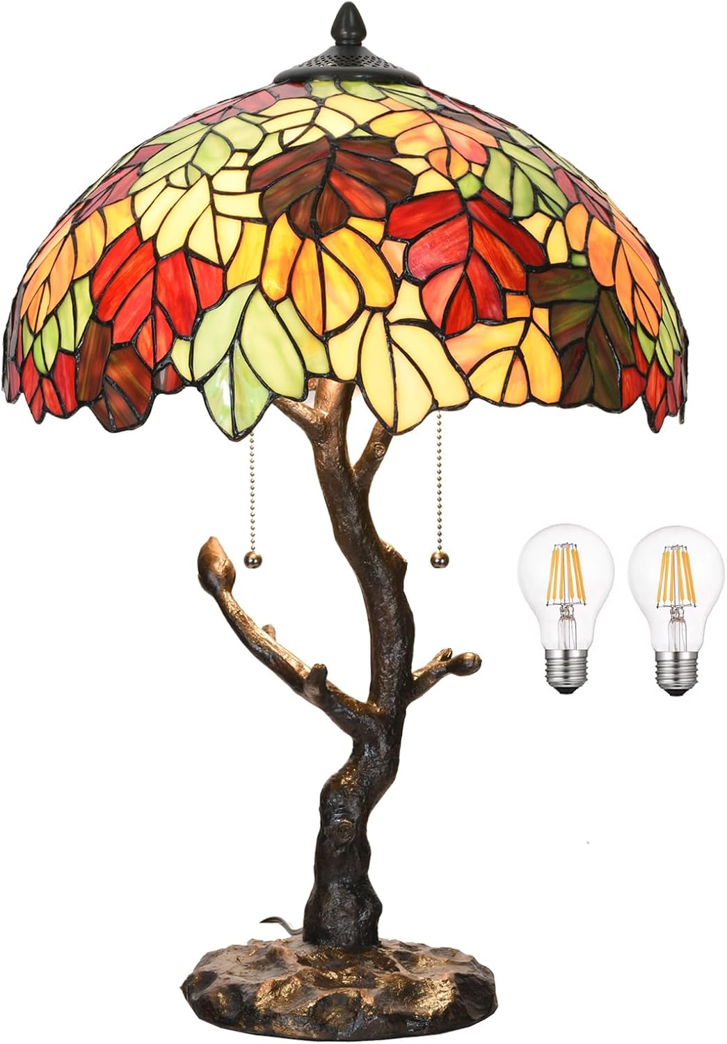 TL0032 Maple Leaves Tiffany Table Lamp Bedside Stained Glass Shade Reading Desk Light 16 x 24.25 Inches for Bedroom Living Room Home Office, LED Bulbs Included