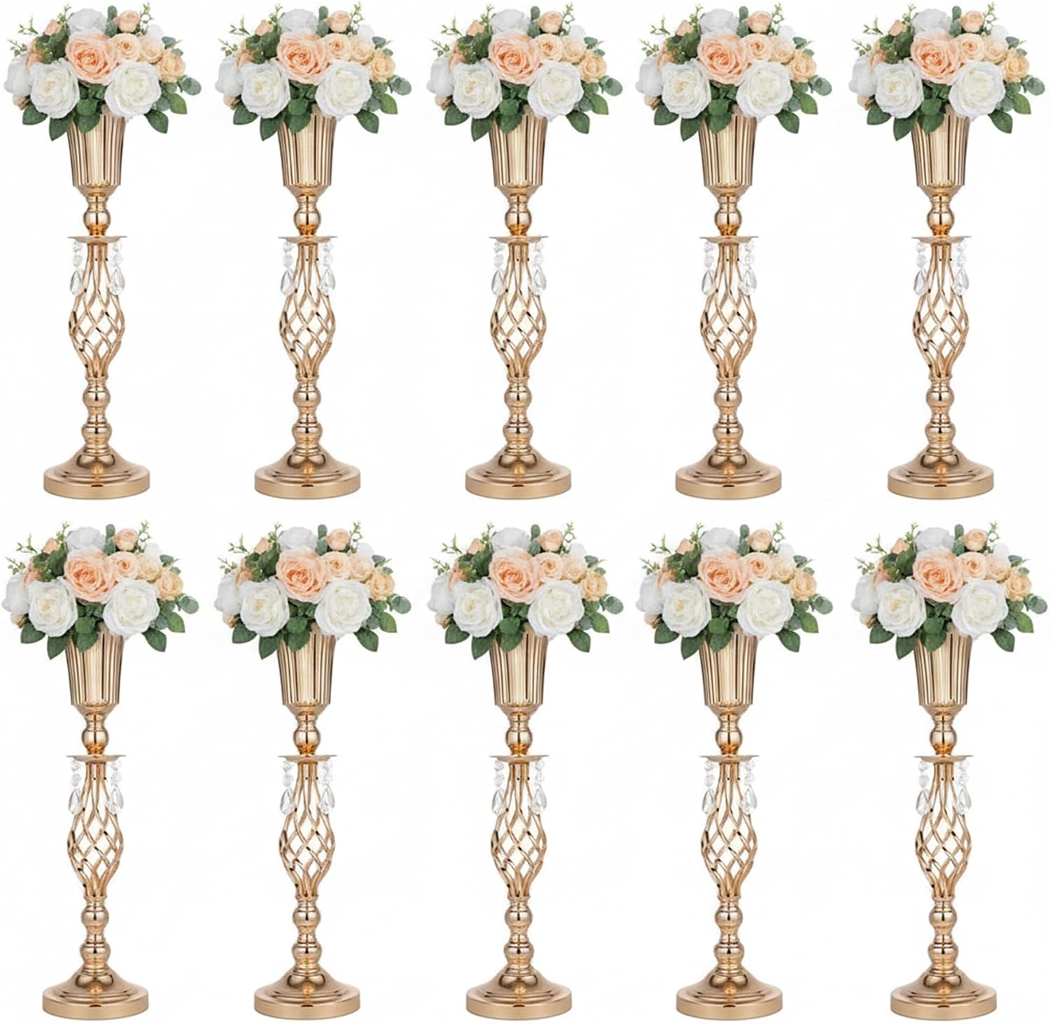 Pack of 10 Wedding Floral Vases for Centerpieces: Crystal Flower Centerpiece Vases for Reception Centerpieces Parties Events, 23.2 inches Versatile Flower Arrangement & Candle Holder Stands