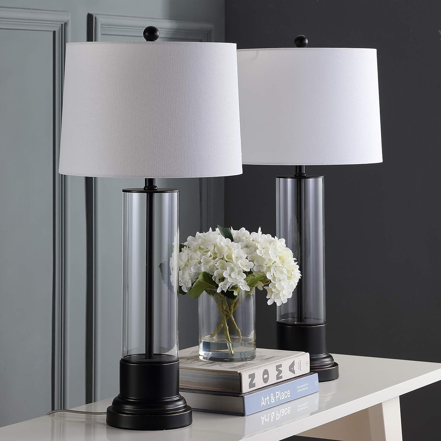 SAFAVIEH Lighting Collection Jayse Modern Black/ Clear 31-inch Bedroom Living Room Home Office Desk Nightstand Table Lamp Set of 2 (LED Bulbs Included)