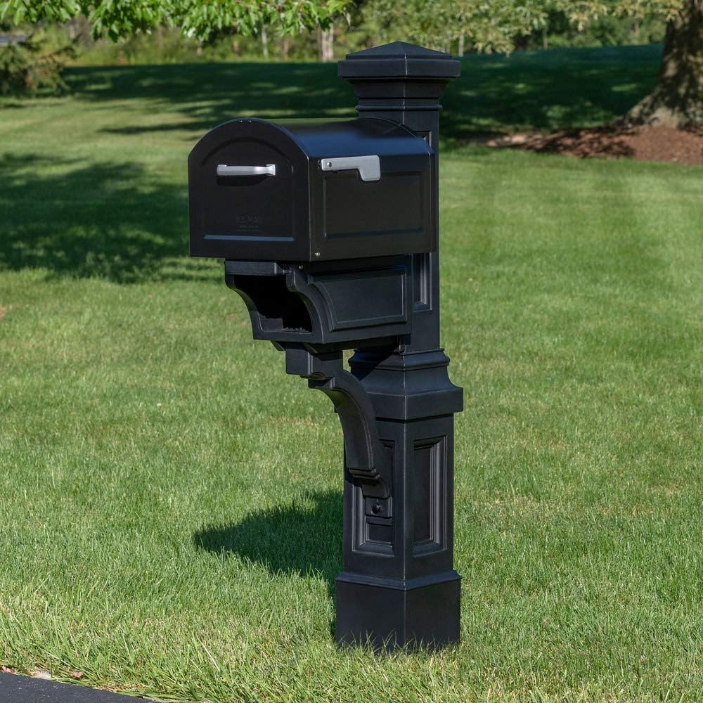Step2 Atherton Mail Post, Mailbox Not Included, Weather Resistant, Large Outdoor Mailbox Post, Made of Durable Plastic, Easy to Install, Onyx Black