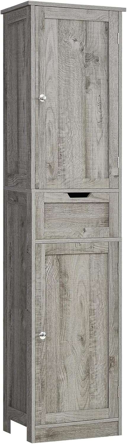 Iwell 67' Tall Bathroom Cabinet with Adjustable Shelves & 1 Drawer, Storage Cabinet with 2 Doors, Narrow Tall Cabinet, Floor Cabinet for Bathroom, Living Room, Home Office, Grey
