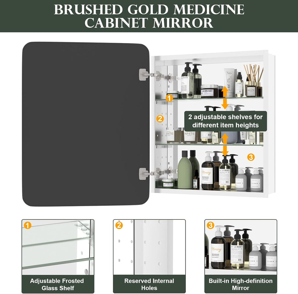 WallBeyond Bathroom 22x28 Inch Black Recessed Medicine Cabinet with Round Corner Aluminum Alloy Metal Framed, Single Door Modern Medicine Cabinet with Storage