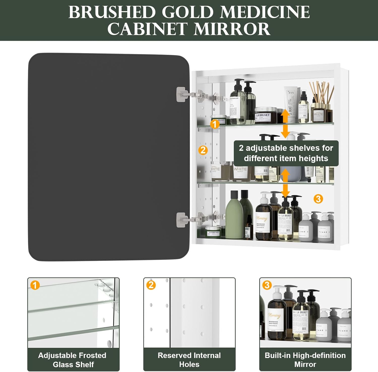 WallBeyond Bathroom 22x28 Inch Black Recessed Medicine Cabinet with Round Corner Aluminum Alloy Metal Framed, Single Door Modern Medicine Cabinet with Storage