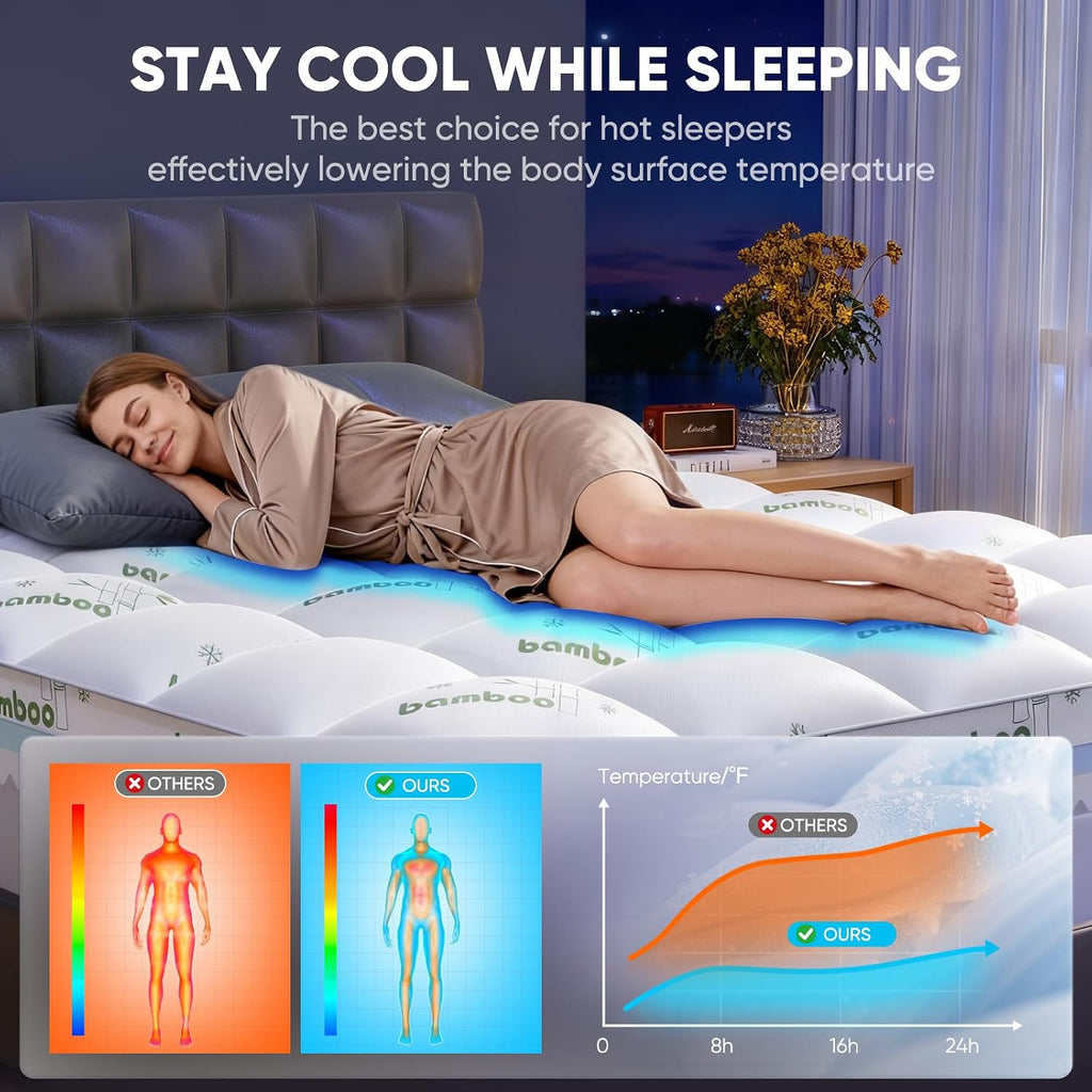 Twin Mattress Topper, 3 in 1 Memory Foam Mattress Topper for Back Pain, 2' Fluffy Cooling Mattress Toppers Twin Breathable Viscose Made from Bamboo and 2.5' Dual Firmness Gel Memory Foam.