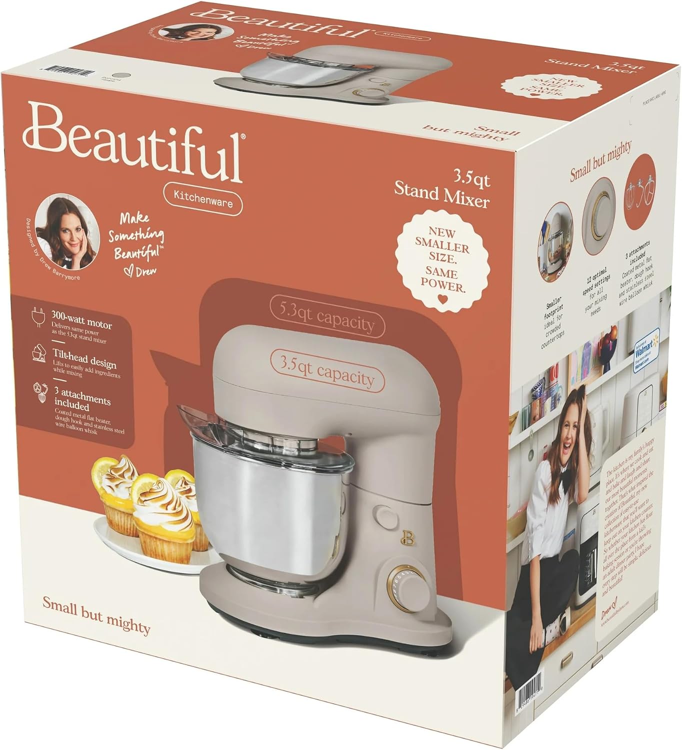 3.5 Qt Stand Mixer, 300W Powerful Motor, Tilt-Head Design with Stainless Steel Bowl, 12 Speeds, Includes Dough Hook Whisk Beater for Baking Mixing (Porcini Taupe)