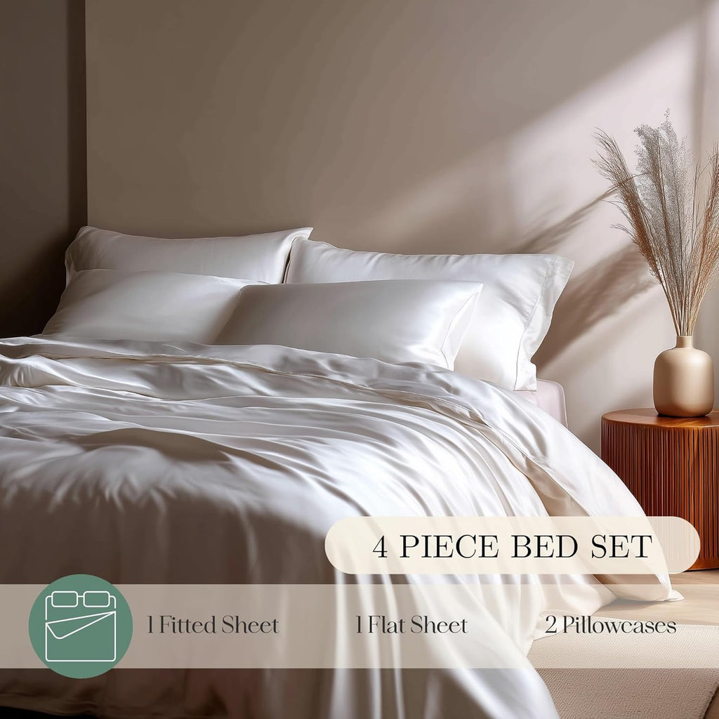 CASILVA Eucalyptus Sheets - Infused with Silver for Anti-Odor, Softer Than Silk Fibers, More Cooling Than Cotton - Perfect for Hot Sleepers & Sensitive Skin - 100% Tencel Lyocell - King Sheet Set