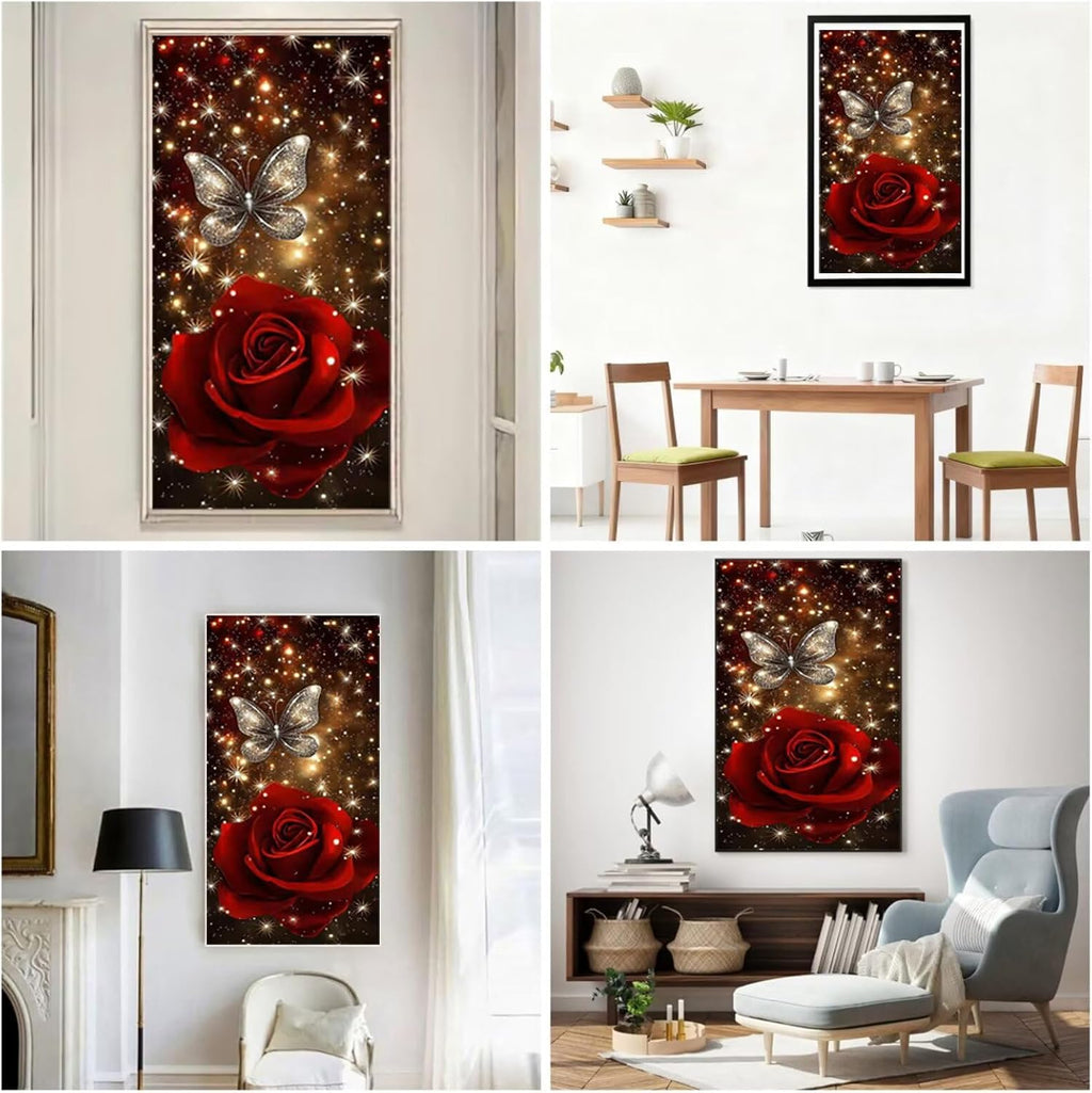 Diamond Art Kits for Adults Rose Diamond Painting Kits, 5D DIY Square Butterfly Full Drill Dimond Art Paintings Crystal Crafts for Adults for Gift Home Wall Decor, Large Size 36 x 72 Inch, Model906