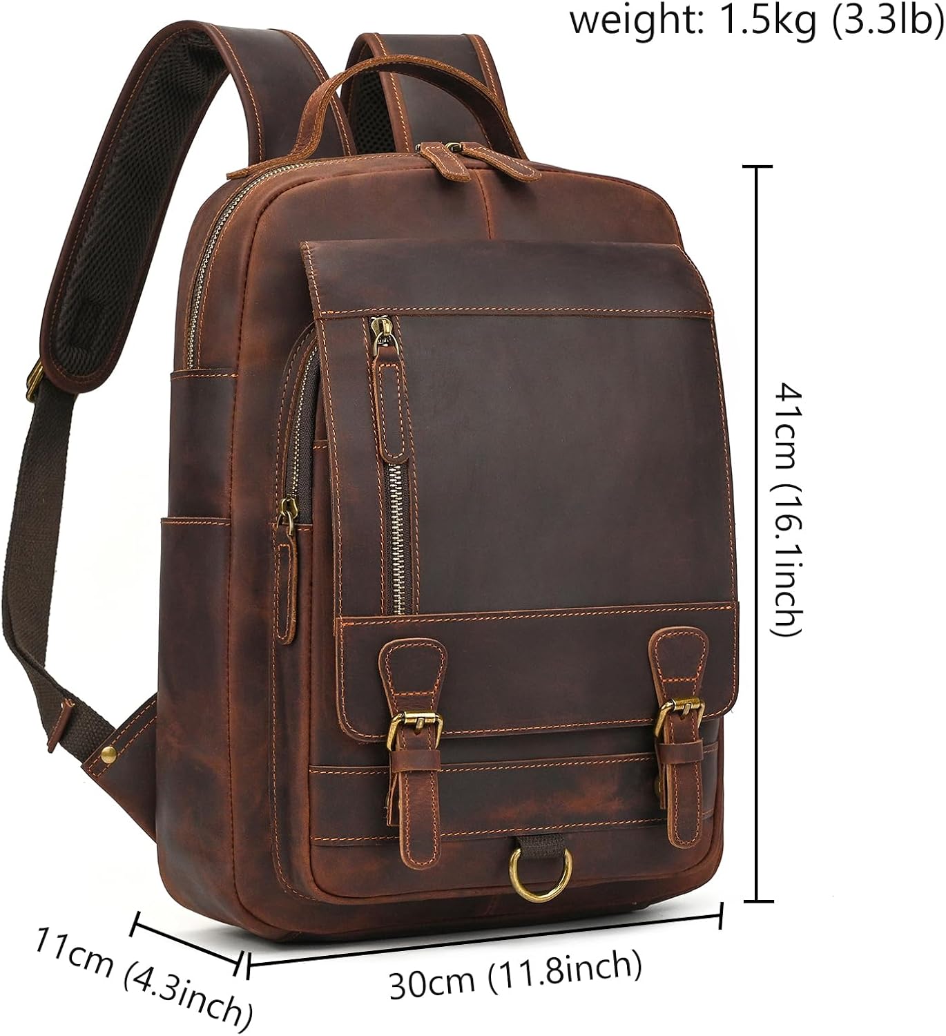 Vintage Full Grain Leather Backpack for Men, 16' Laptop Rucksack For Men Hiking Trave Work Business Bag, 1829 Brown