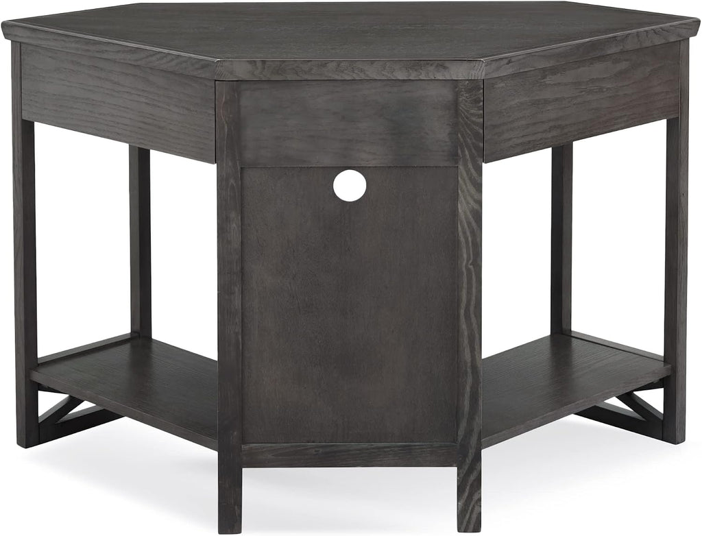 Leick Home 84430 Oak Corner Computer/Writing Desk with Drawer, Smoke Gray