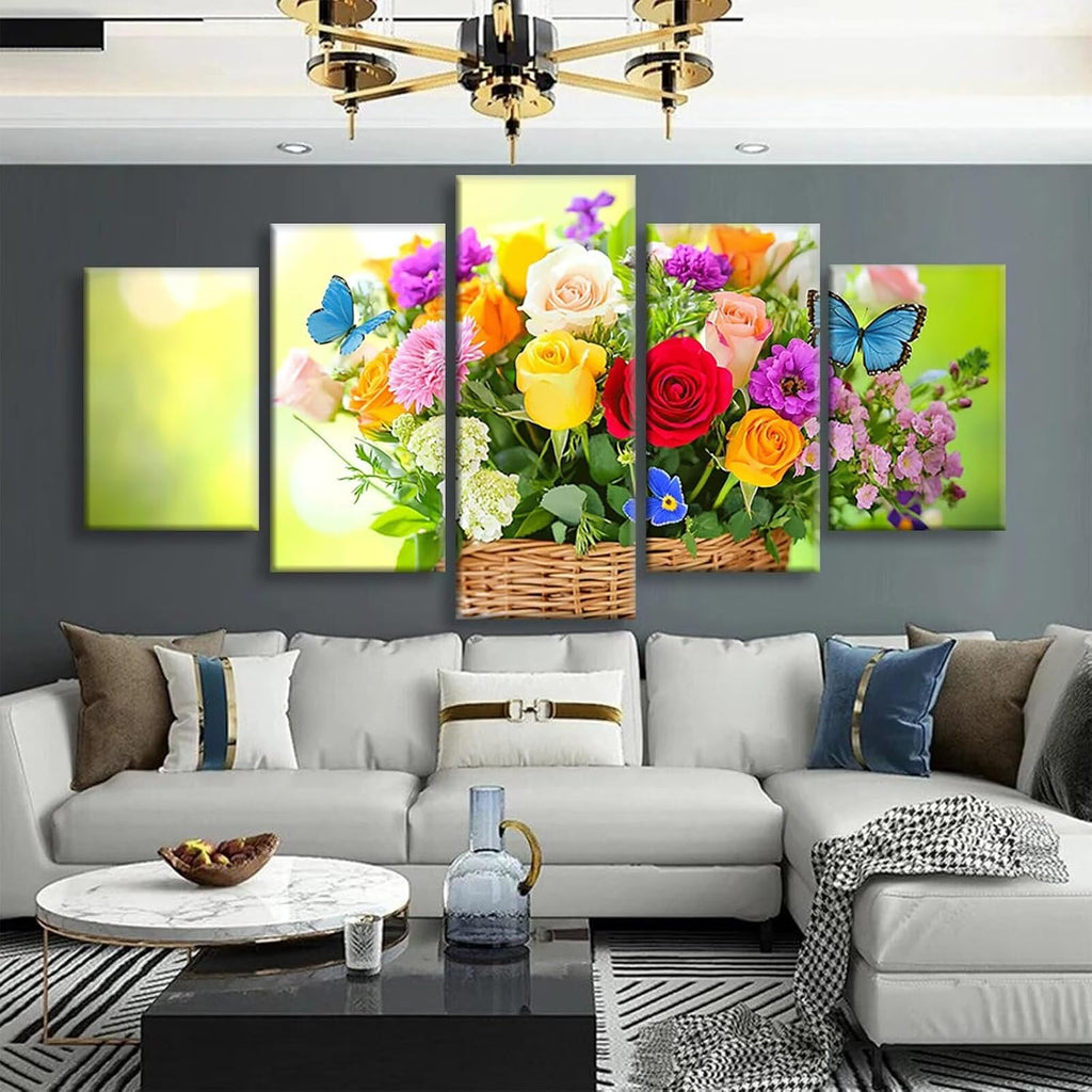 Rose Diamond Art 5 Piece Diamond Painting Butterfly 5D DIY Full Square Drill Dimond Art Paintings Crystal Crafts for Adults Gem Painting for Home Decor, Large Artwork for Wall 48 x 100 Inch, Model330