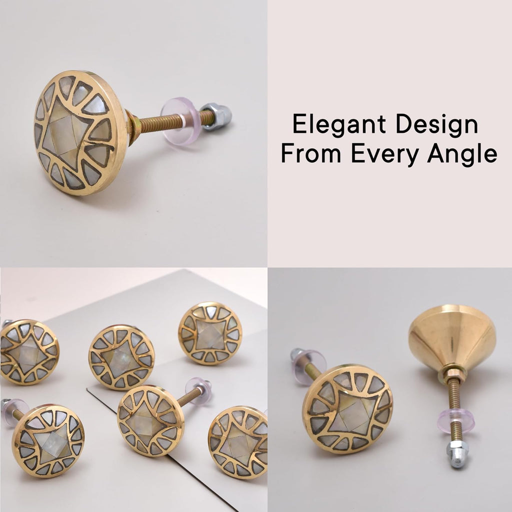 Indian Shelf Handcrafted 24 Piece Embroidery Decorative Dresser Handles Drawer Knobs Cabinet Pulls Elegant Hardware Mother of Pearl Brass