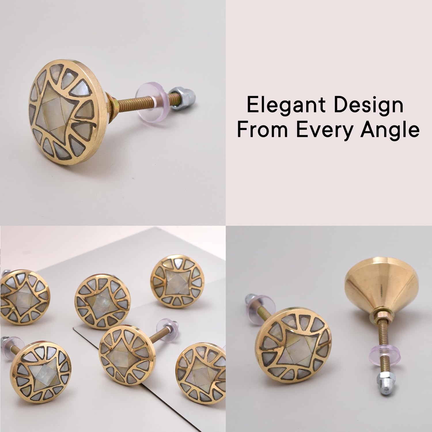 Indian Shelf Handcrafted 18 Piece Embroidery Decorative Dresser Handles Drawer Knobs Cabinet Pulls Elegant Hardware Mother of Pearl Brass
