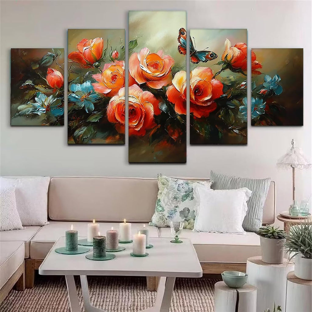 Flower Diamond Art 5 Piece Diamond Painting Butterfly 5D DIY Full Round Drill Dimond Art Paintings Crystal Crafts for Adults Gem Painting for Home Decor, Large Artwork for Wall 60 x 120 Inch, Model357