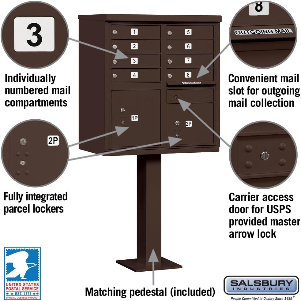 Salsbury Industries 3308BRZ-U 8 A Size Doors, United States Postal Access Type I Cluster Box Unit, Bronze