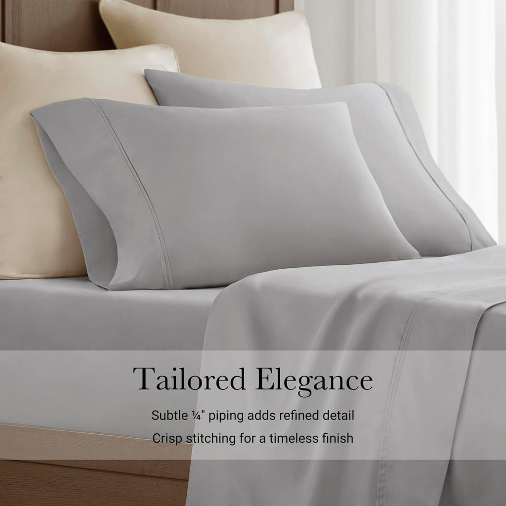 Harbor House Luxury 100% Egyptian Cotton Sheet Set, 400 Thread Count Sateen Weave, Soft & Breathable Bed Sheets with Deep Pocket, 4-Piece Queen Bedding Set, Gray