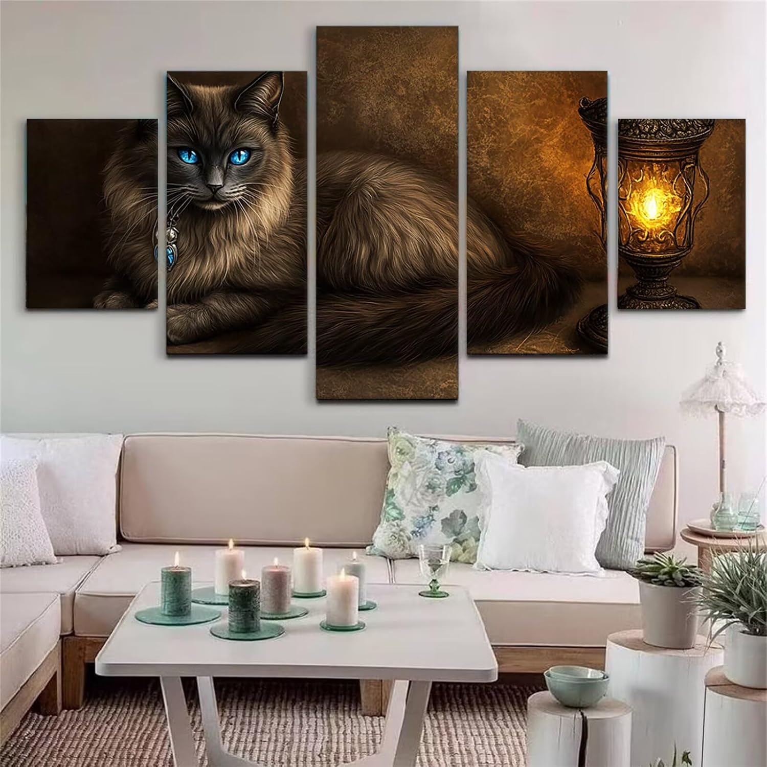 Cat Diamond Art 5 Piece Diamond Painting Animal 5D DIY Full Square Drill Dimond Art Paintings Rhinestones Crafts for Adults Gem Painting for Home Decor, Large Artwork for Wall 60 x 120 Inch, Model402