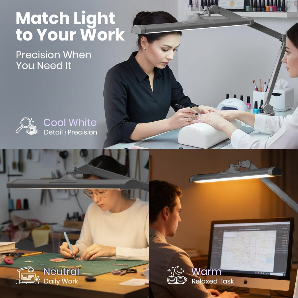 Neatfi 3,500 Lumens LED Desk Lamp – 45W Dimmable Task Light | Adjustable Color Temperature | 3 Light Modes | 540 SMD LEDs | Reading, Craft, Workbench & Office (Silver-2, 26-Inch Wide Shade)
