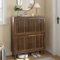 Smart FENDEE 31.5' W Shoe Cabinet Storage for Entryway with 2 Flip Drawers, Shoe Cabinet with Slatted Panel, Hidden Shoe Rack Freestanding Slim Shoes Organizer for Hallway, Entrance, Walnut