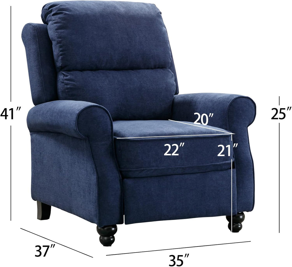 IOMOR Push Back Recliner Chair, Fabric Armchair Overstuffed Pushback Recliner, Heavy Duty Single Sofa Chair with Padded Seat Solid Wood Legs for Living Room (Blue)