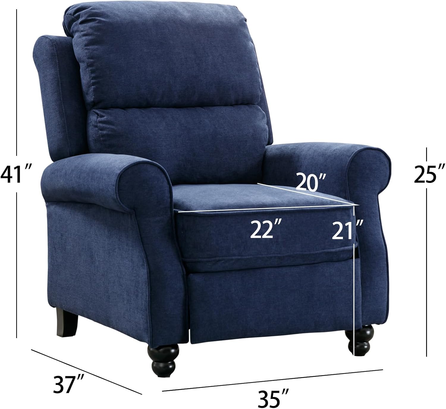 IOMOR Push Back Recliner Chair, Fabric Armchair Overstuffed Pushback Recliner, Heavy Duty Single Sofa Chair with Padded Seat Solid Wood Legs for Living Room (Blue)