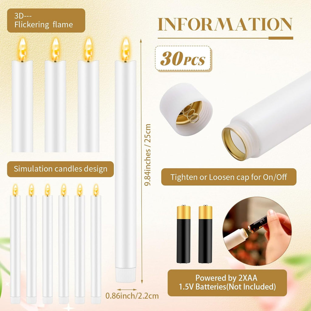 FillTouch 60 Pcs Gold Candlestick Holders with LED Flameless Candles Bulk Includes 30 Metal Candle Holders and 30 Battery Operated Candles for Wedding Table Centerpieces Home Decor(White)