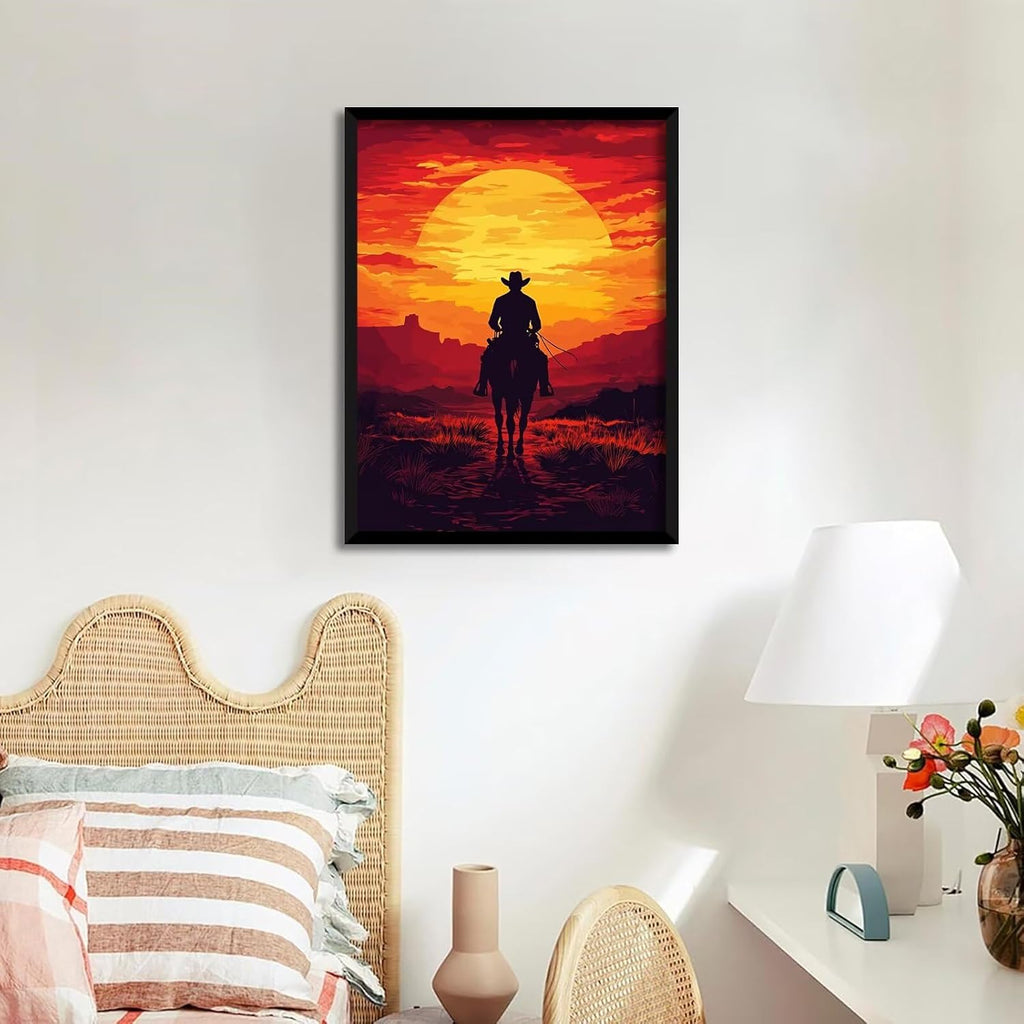Diamond Art Kits for Adults Sunset Diamond Art Cowboy 5D DIY Round Full Drill Gem Crafts Painting Kits for Adults Beginners，Crystal Rhinestone Mosaic Painting for Home Decor Kids Gift 40x52in KL-688